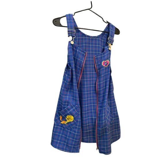 Looney Tunes Girls Tweety Plaid Overall Jumper Dress Size 10/12 Embroidered - Picture 3 of 7